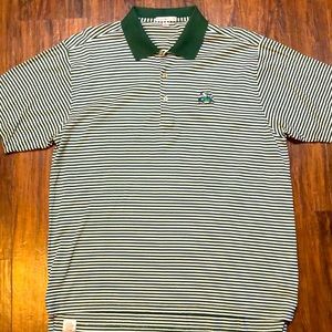 Peter Millar mens L large green striped Notre Dame Fighting Irish polo shirt
